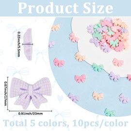 SUNNYCLUE 50 Stück 5 Farben Flache Rückseite Harz Schleifen Anhänger Kawaii Verzierungen Bunte Cartoon 3D Schleifen Kokett Cabochons Zubehör Für Schmuck Nagelkunst Haarspangen Scrapbook Handyhüllen DI