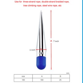 Stainless Steel Rope Splicing Nail FID with Wooden Handle Diameter. 1/8"to 1/2", 1/2"to 1", 1"and Above Rope (180mm)