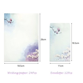 Scettar Letter Writing Paper and Envelopes Set, 24pcs Writing Stationery Paper with 12pcs Envelops, Letter Writing Set Printer Friendly,Color Both Sides,Classic Vintage Design for Student,Office