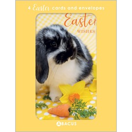 Abacus Cards Easter Wishes Bunny Easter Cards – Pack of 4 Greeting Cards Made in the UK, Yellow