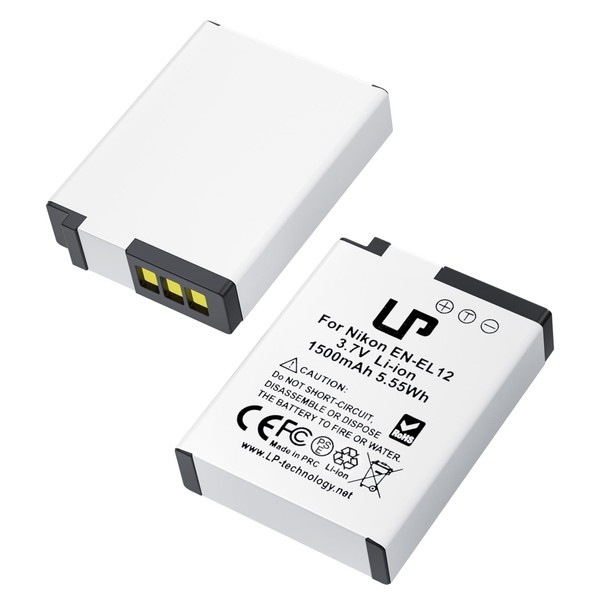 LP EN-EL12 Battery, 2-Pack 1500mAh Battery Compatible with Nikon Coolpix