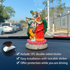 alikiki India Idol Radha Krishna Figurine - 3.9”H Hindu Murti God Krishna Radha Statue for Car Dashboard Decor Home Office Temple Mandir Altar Shrine Pooja Decor Diwali Spiritual Gifts