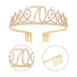 SUSSURRO "70 and Fabulous Sash and Rhinestone Tiara Set,70th Birthday Gifts Birthday Sash for Women Birthday Party Supplies( Gold)