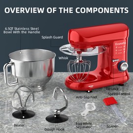 Kitchen Stand Mixer, 6.5Qt Household Stand Mixers, 660W 6+P Speed Tilt-Head Electric Dough Mixer, Food Mixers for Daily Use with Dough Hooks, Whisk, Beater