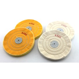 Speed MAO 150mm Cotton Cloth Buff Wheel (Yellow & White) & Cross Set for Finishing Double Sided Grinders (2 Yellow & White 2)