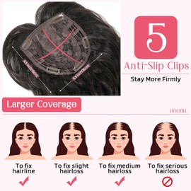 HOOJIH Hair Topper, Wavy Hair Topper with Bangs, Hair Topper for Women with Thinning Hair 18 Inch Long Hair Toppers 6.5x6.5 Inch Large Base Wiglets Synthetic Hair Pieces for Women - Black Brown