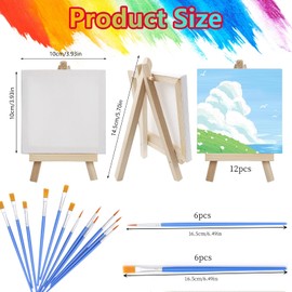 GOTRUST Mini Easel and Canvas Set, 12PCS Small Canvases with Easel Stand, Adjustable Wooden Tabletop Display Easels with 12PCS Paint Brushes for Kids Adult Oil Painting, Drawing, Artist
