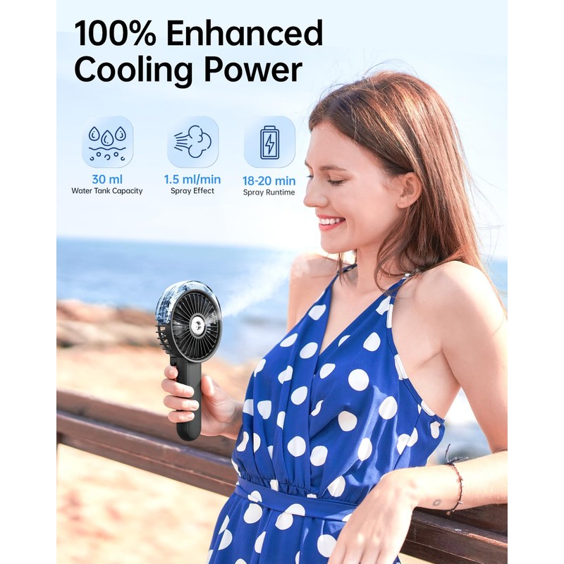 SWEETFULL Portable Misting Fan - 180° Foldable Handheld Personal Fan
