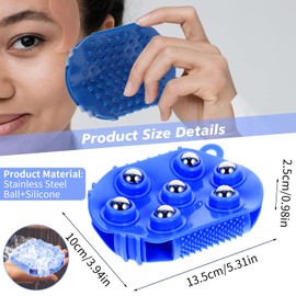 Massage Roller with 7 Steel Ball, Exfoliator & Back Massager Brush, Handheld Body Scrubber Roller for Deep Tissue, Dry Brush & Skin Exfoliation, Spa Quality Massage Comb for Men & Women (Blue)