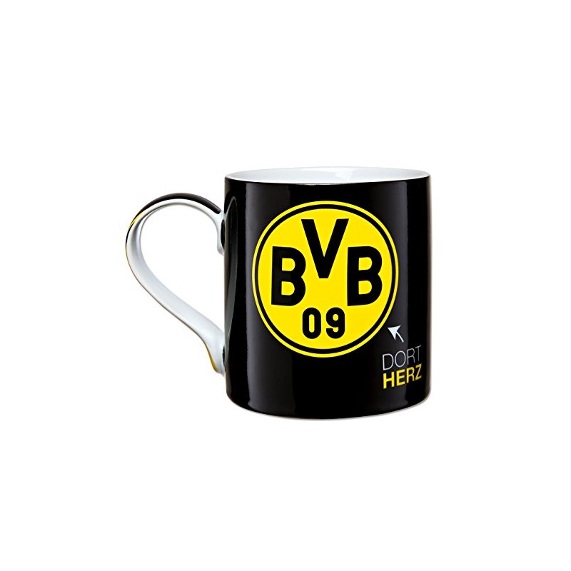 BVB Borussia Dortmund Tasse, dort Herz, dort Mund, schwarz, 0,3