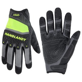 HANDLANDY Excellent Grip Work Gloves with TPR Impact Reducing Safety Working Gloves, Mechanic Work Gloves for Men Women (Hi vis-Green, X-Large)