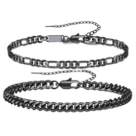 RANKEEF 2 Pieces Chain Bracelet for Men: 7-9 Inch 925 Sterling Silver for Men Cuban Link Bracelet Figaro Rope Bracelet Set Silver Bracelet Men Gifts for Dad Boyfriend Husband, Sterling Silver, No