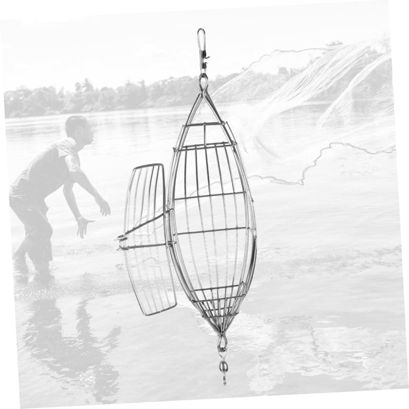 Gatuida Stainless Steel Olive Shape Bait Cage Fishing Trap for