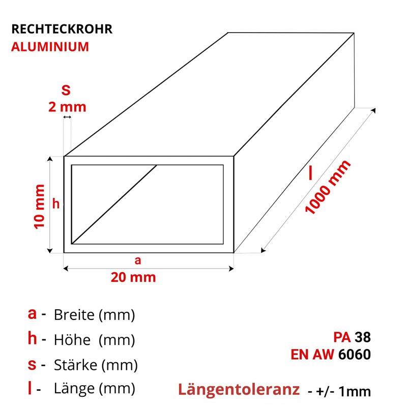 GAL-INDUSTRIAL Aluminium Profile Aluminium Square Tube 20 x 10 x