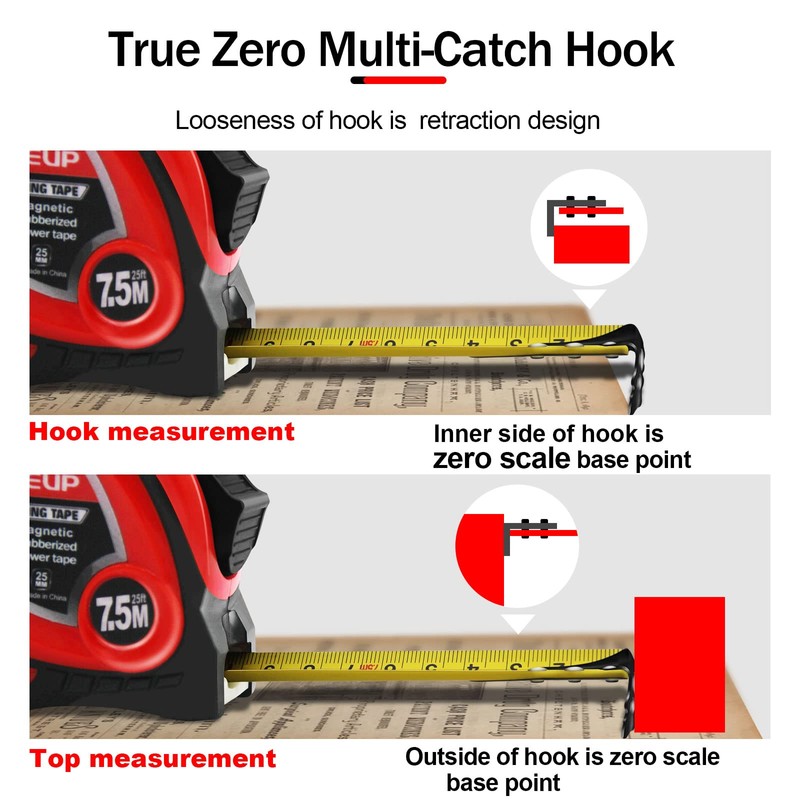 WISEUP Industrial Magnetic Tape Measure with Fractions 1/8 and Metric,Easy