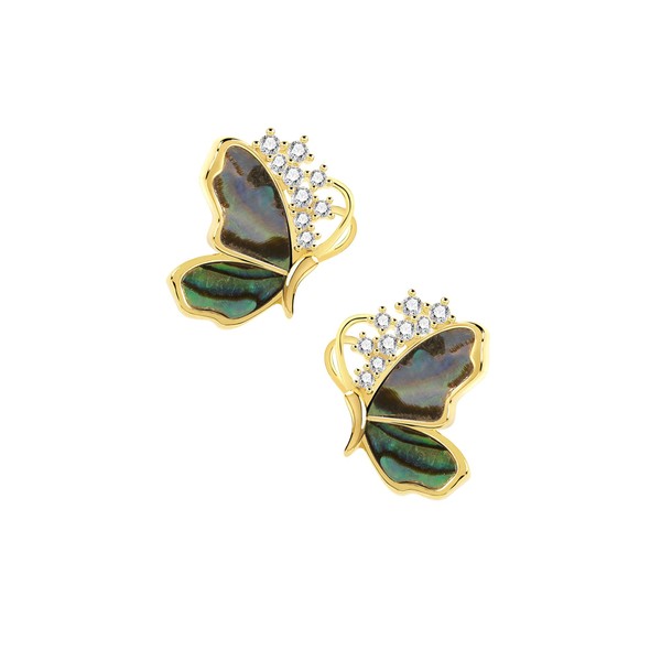 AnnBabic Abalone Shell Butterfly Stud Earrings for Women - Cubic