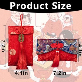 12 Pieces Silk Red Envelope Chinese Red Pocket Lucky Money Hong Bao Card Envelope for Spring Festival Wedding New Year Birthday, 12 Styles with Chinese Knot Jade Pendant Copper Coin