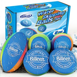 Billeeit Billeeit Water Skipping Balls Set for Pool Play, Include 1 Rugby, 2 Balls and 2 Discs, Rainbow Color Splash Water Bouncing Balls, Fun Beach Toys & Games for Kids 3+ 4-8-12 and Adults