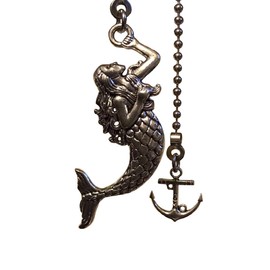 Large Mermaid & Smaller Anchor Silver Fan Light Pull Chain Extender Ornamanet