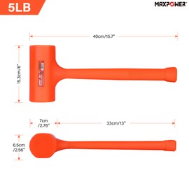 MAXPOWER Dead Blow Hammer, 5 LB dead Blow Mallet with Checkered Grip Handle, Spark and Rebound Resistant - Orange