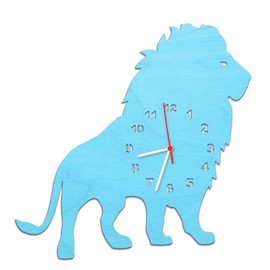 GRAVURZEILE Children's Wooden Wall Clock in Lion Design for Girls and Boys No Ticking Silent Movement 30 cm Large Available in 5 Colours Made in Germany Colour Baby Blue