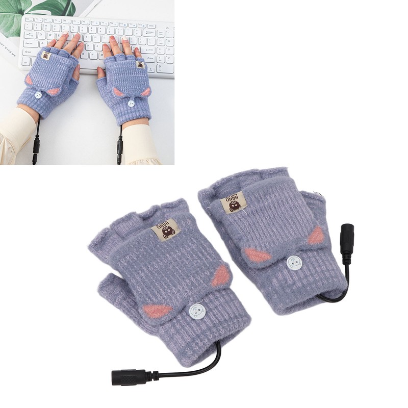 USB Heated Gloves Mitten Men Women Winter Knitted Fingerless Hand