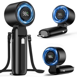 Nezamay 4 in 1 Handheld Portable Turbo Fan, 180° Foldable 6-Speed (1-100) Mini Fan, 5000mAh Rechargeable Battery Operated up to 15 Working Hours, LED Display Personal Cooling for Travel Indoor Outdoor