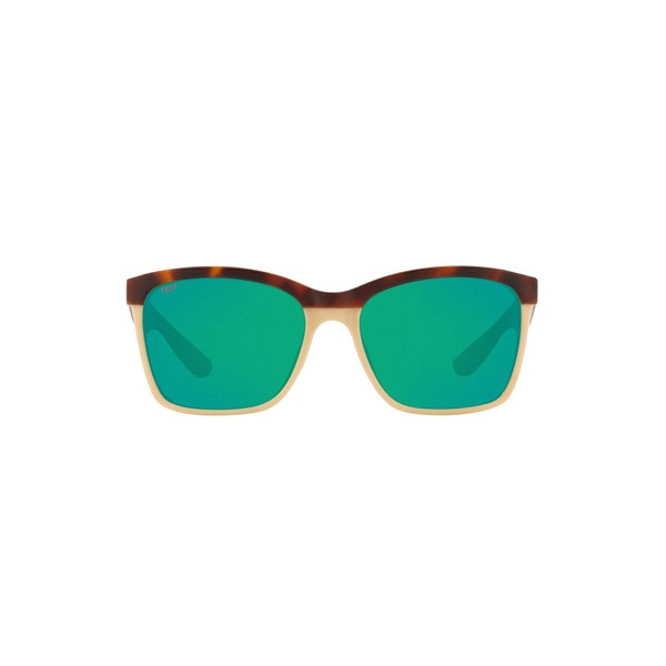 Costa Del Mar Women's Anaa Polarized Rectangular Sunglasses, Retro Tortoise/Cream/Mint/Green Mirrored Polarized-580P, 55 mm