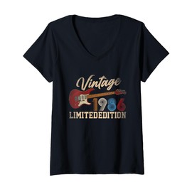 Womens 40 Years Old Gifts Vintage 1986 40th Birthday Guitar Lover V-Neck T-Shirt
