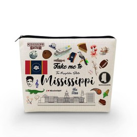 YULUENZE Take Me To Mississippi Makeup Bag Mississippi Travel Gift Small Canvas Organizer Bag with Zipper Mississippi Cosmetic Bag Travel Present for Women Friends Families