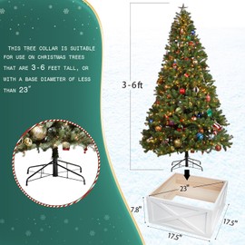 Christmas Tree Collar Box, 17.5" L Brown Wooden Tree Collar, Christmas Tree Stand Cover, Tree Skirt Box for Below 6ft Christmas Tree Decoration