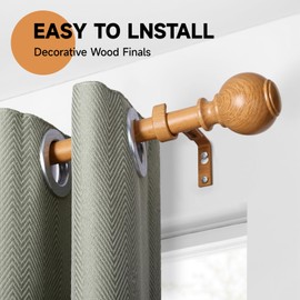 Wood Curtain Rods for Windows 48 to 84 Inches,1 inch Heavy Duty Window Curtain Rods with Imitation Wooden Grain Finials,Decorative Drapery Rods Adjustable, 28"-88"(2.3-7.3ft), Natural Wood