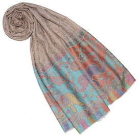 Lorenzo Cana Pashmina Scarf 100% Cashmere Scarf Cashmere Scarf Cashmere Scarf Women's Scarf Woven Multicoloured, Elephant Pattern Beige Pastel Shades