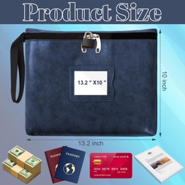 Notary Bag with Lock 13.2 * 10 Inches Purple Leather Notary Supply Bag with handle Cash Bag Locking Document Bag with 2 keys Money Bank Deposit Bag with Zipper for Record Book Stamp Passport (Blue)