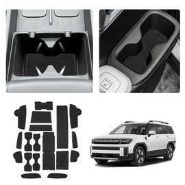 Center Console Liner Mat Fits 2024 2025 Hyundai Santa Fe SE/SEL/SEL Hybrid/XRT/Limited/Calligraphy Accessories Cup Holder Insert Mat Center Console Shifter Liner Trim Door Pocket Mat 18PCS, Black