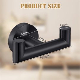 Scettar 2 Pcs Double Door Hooks,Kitchen Bathroom Stainless Steel Black Hook,WWall Mounted Screw-Fixed Clothes Hanger,Heavy Duty Coat Hooks for Kitchen and Bathroom