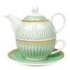 fanquare Tea for One with Gold Trim, Green Teapot Set