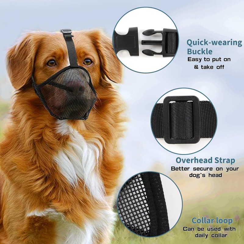 Dog Muzzle with Rounded Mesh and Adjustable Loop, Adjustable Dog