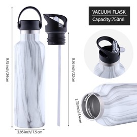 Sivaphe Thermos Flask, Water Bottle, Insulated Flask, Leak-Proof, Double-Walled, Stainless Steel, Vacuum 750 ml for Sports, Hiking, Camping, Outdoor (Marble)