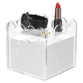 LUGUNU Acrylic Tissue Box Holder, Clear Square Tissue Box Cover with Storage, Modern Decorative Tissue Holder for Living Room, Bathroom and Office, 5.5x5.5x5.5 Inch