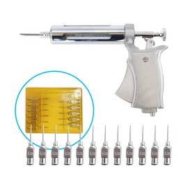 Gebeauty Ree 50ML Livestock Syringe Animal Injection Gun,Adjustable Continuous Injection Gun with 12Pcs Stainless Steel Injection Needles for Horses Cattle Pigs Sheep