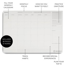 MI Goals Undated Monthly Desk Notepad Calendar - Improve Goal Setting, Foster Self-Discipline, and Track Your Habits - 36 Months Desk Planner with 36 Pages for 3 Years (A3, 11.7 X 16.5 Inches)