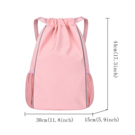 FAVORTALK Girls Drawstring Gym Bag Waterproof Drawstring Backpack with Outside Zipper Pocket Dry and Wet Separation for School Sport Swimming Travel Swimming Sports Gym Bag, Pink 18211