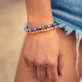 Made by Nami Chakra Yoga Bracelet Set of 2 - Women & Men - 0.25 in Zen Buddhist Beads for Family & Friends - Tantric Protection, Lucky Charm, Talisman - Surfer Beach Jewellery U (Black & Orange)