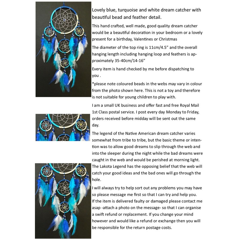 BRILLIANT GIFTS Beautiful Blue Dream Catcher Bedroom Decor -11cm across