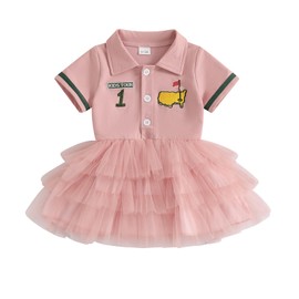 Baby Girl Golf 1st Birthday Dress Hole in One Embroidery Polo Shirt Tulle Tutu Dresses Toddler Golfing Uniform 6M-4Y (Pink, 3-4 Years)