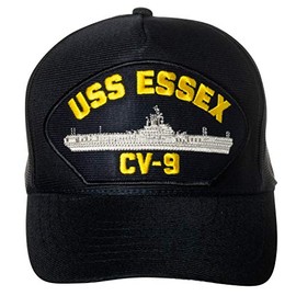 United States Navy USS Essex CV-9 Aircraft Carrier Ship Emblem Patch Hat Navy Blue Baseball Cap
