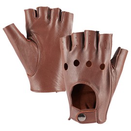 MGGMOKAY Fingerless Men&#39;s Half Finger Leather Drivers Gloves, Saddle.