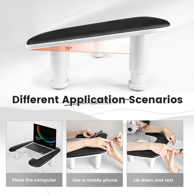 JODSONE U-Shaped Black Arm Rest for Nails Tech with Rotating