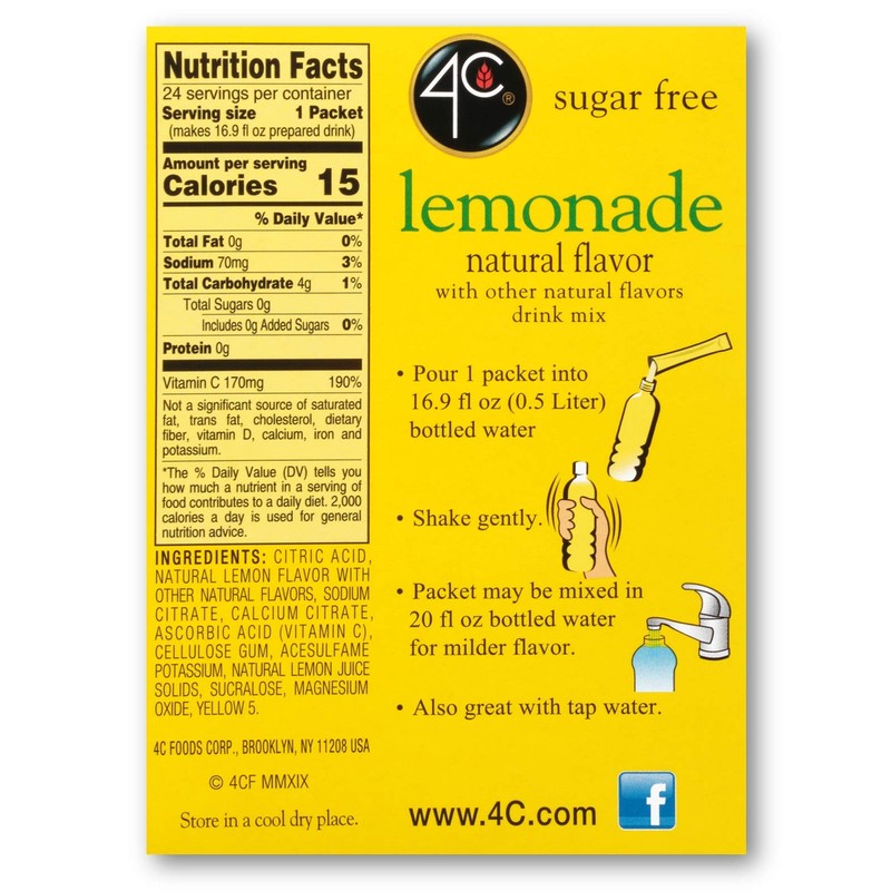 4C Powder Drink Mix Packets, Lemonade 1 Pack, 24 Count,